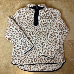 Simply Southern Women Pullover Sweatshirt Large Leopard Print Sherpa Fleece